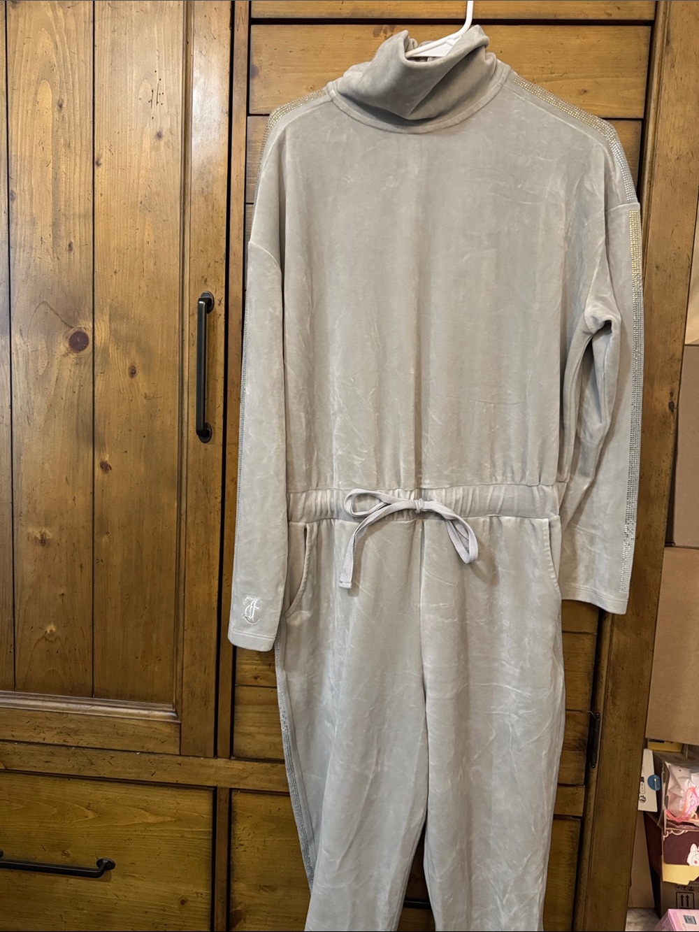 Juicy Couture Gray Turtleneck Velour Jumpsuit